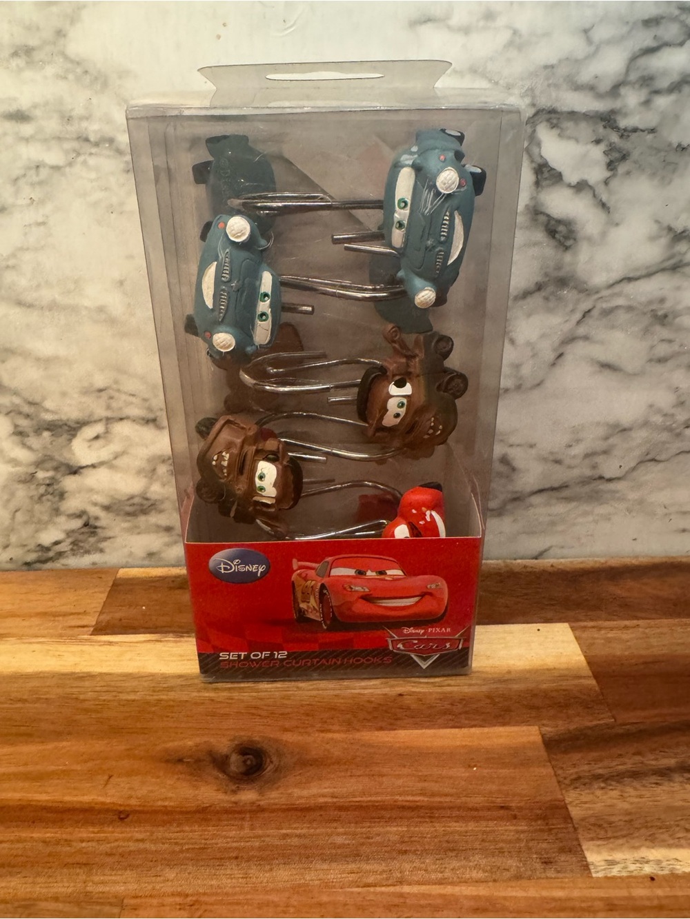 Disney Cars Themed Shower Curtain Hooks with Red, Blue, Brown Characters